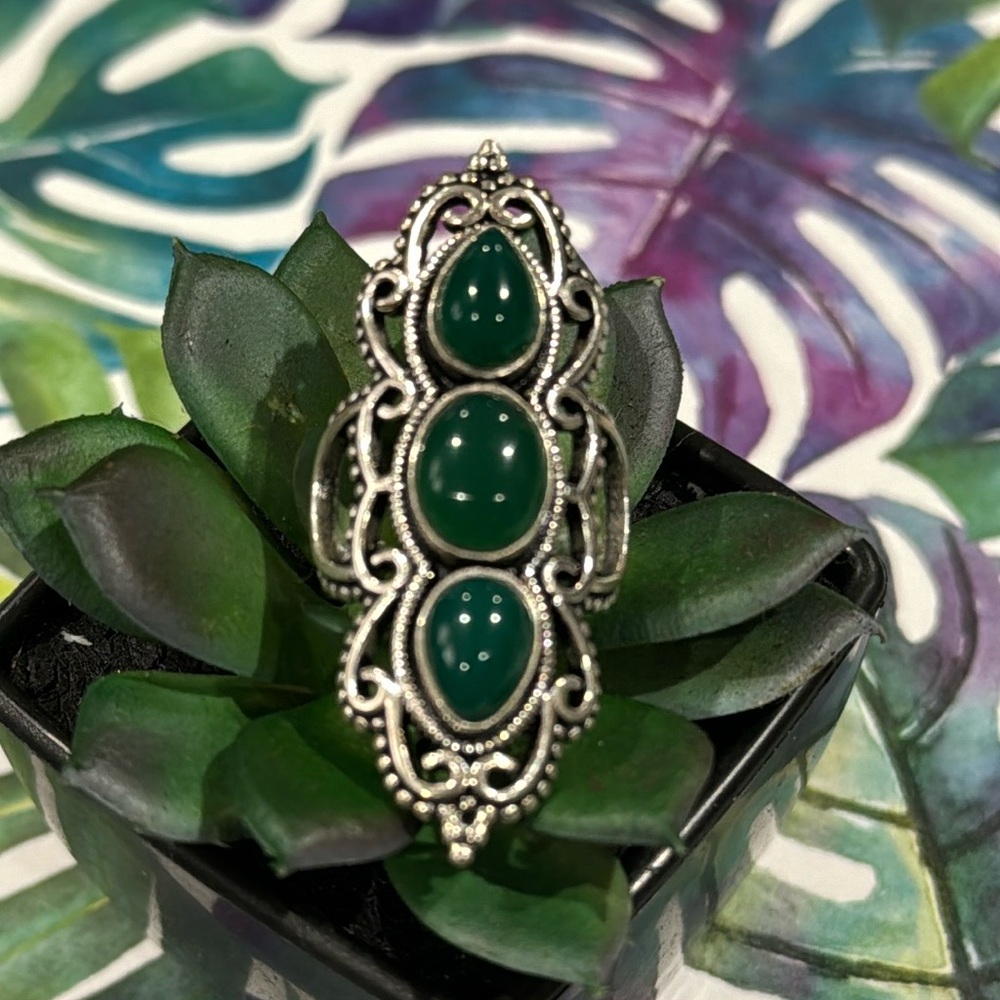 Green Chalcedony Silver Ring - image 1